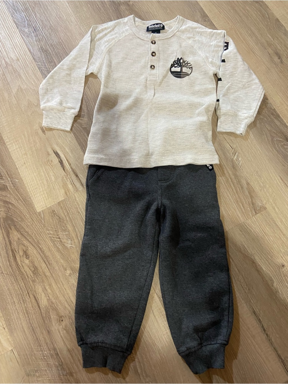 Timberland Kids Cream Henley Top with Charcoal Joggers
